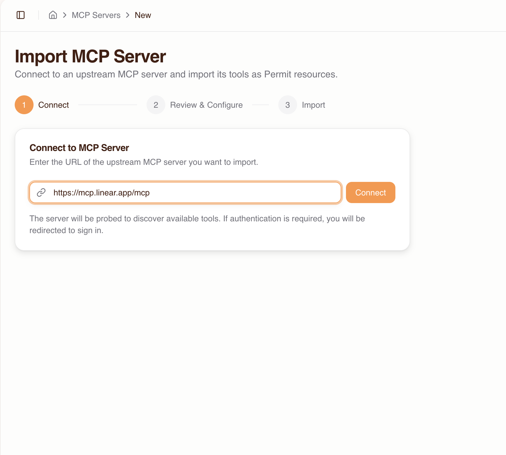Import MCP Server — enter URL